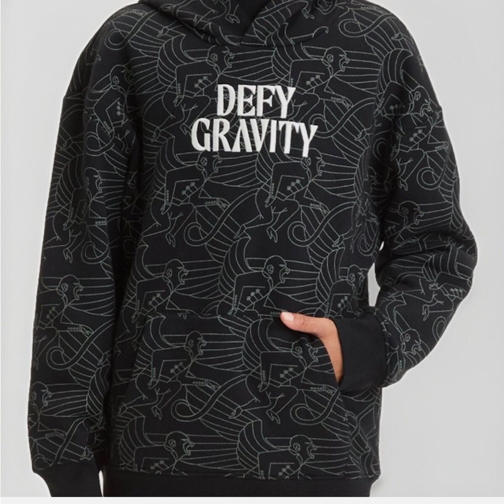 New WICKED Youth Pullover DEFY GRAVITY Hoodie SweatShirt XSmall Black